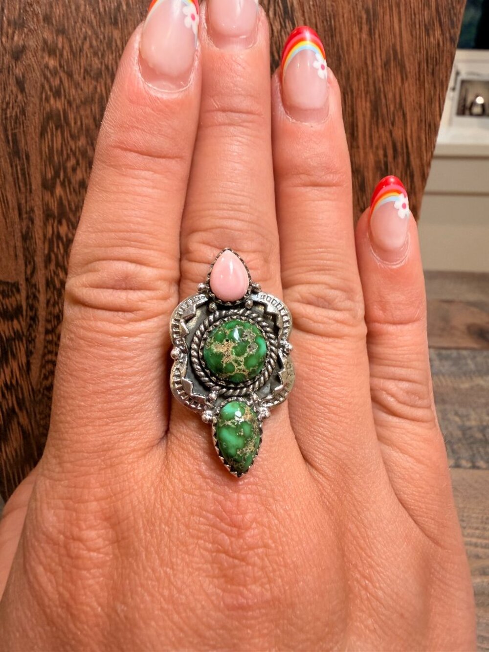 Sonoran Gold & Pink Conch Silver Ring